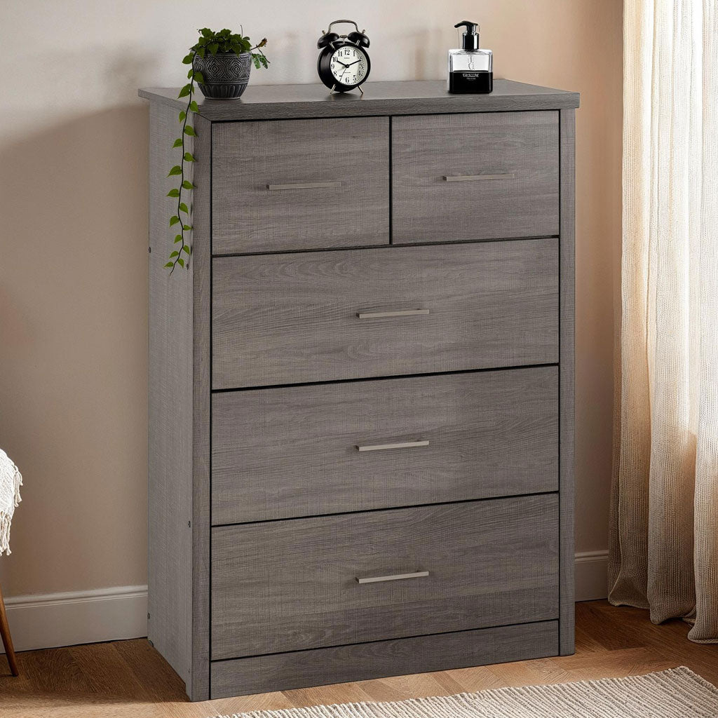 Wooden Chest Of 5 Drawers Wide - Lisbon