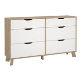 Wooden Chest Of 6 Drawers Double Dresser With White Fronts - Ikast