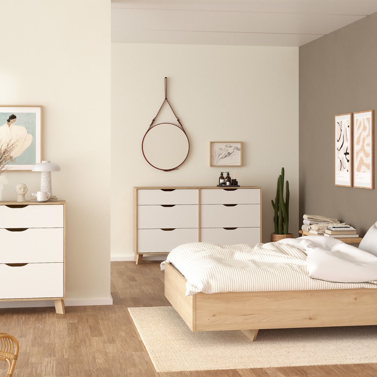 Wooden Chest Of 6 Drawers Double Dresser With White Fronts - Ikast