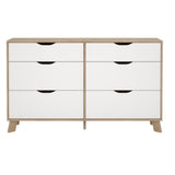 Wooden Chest Of 6 Drawers Double Dresser With White Fronts - Ikast