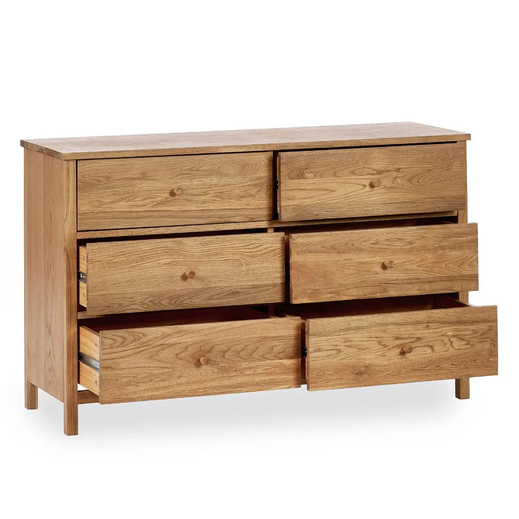 Wooden Chest Of 6 Drawers Wide - Coxmoor