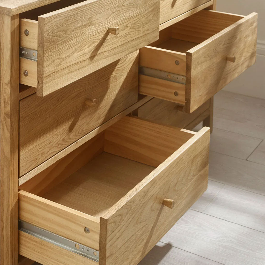 Wooden Chest Of 6 Drawers Wide - Coxmoor