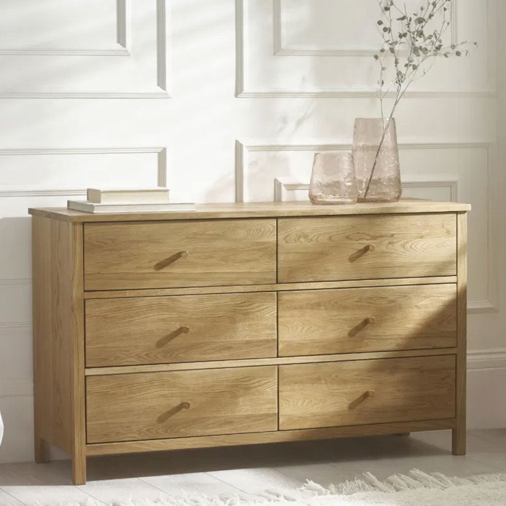 Wooden Chest Of 6 Drawers Wide - Coxmoor