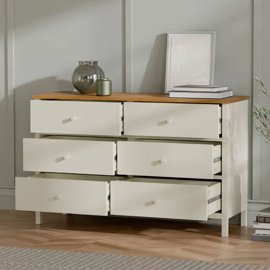 Wooden Chest Of 6 Drawers Wide - Coxmoor