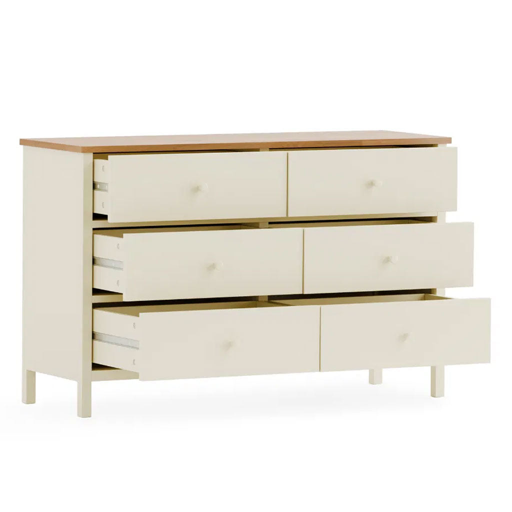 Wooden Chest Of 6 Drawers Wide - Coxmoor