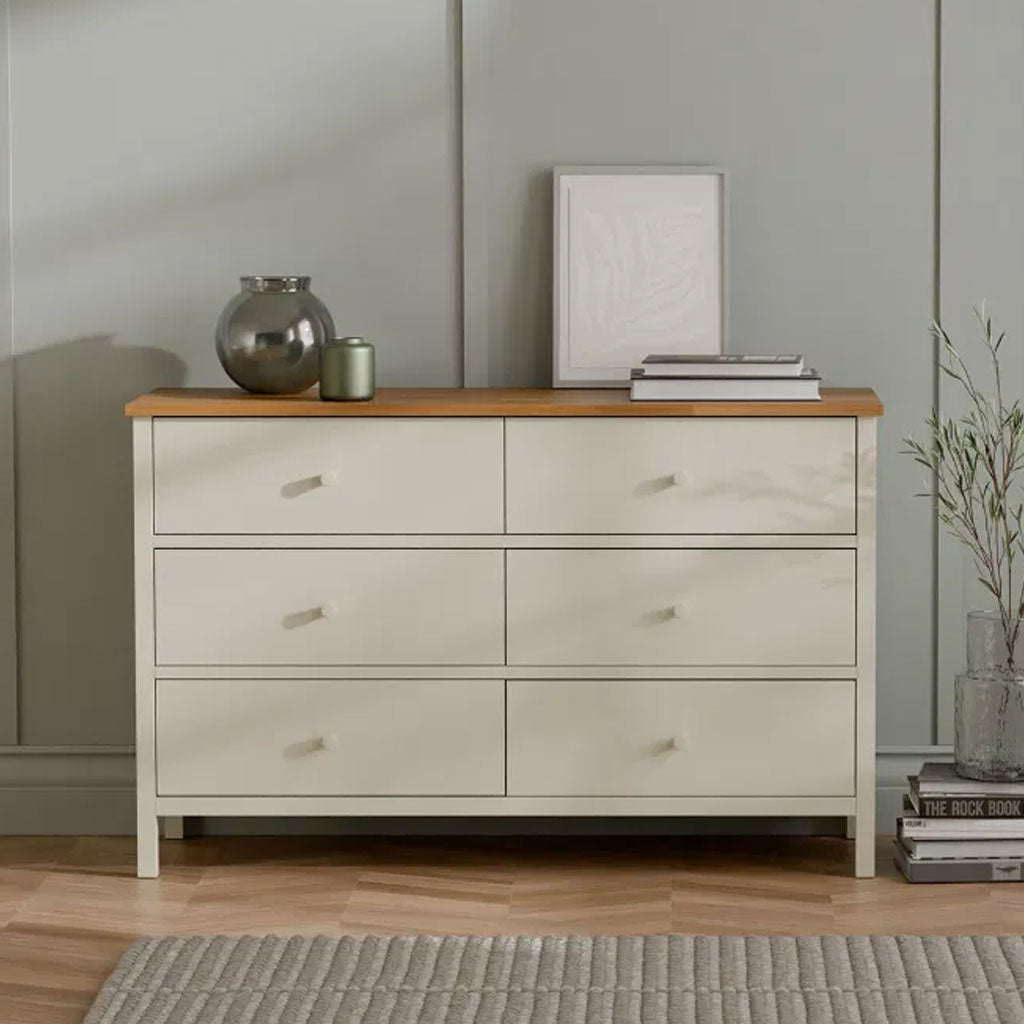 Wooden Chest Of 6 Drawers Wide - Coxmoor