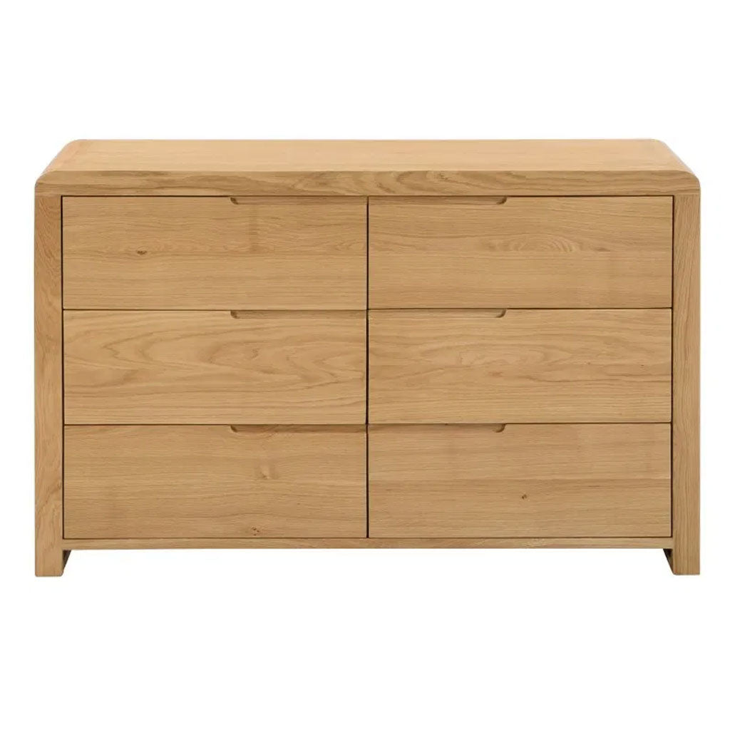 Wooden Chest Of 6 Drawers Wide - Curve