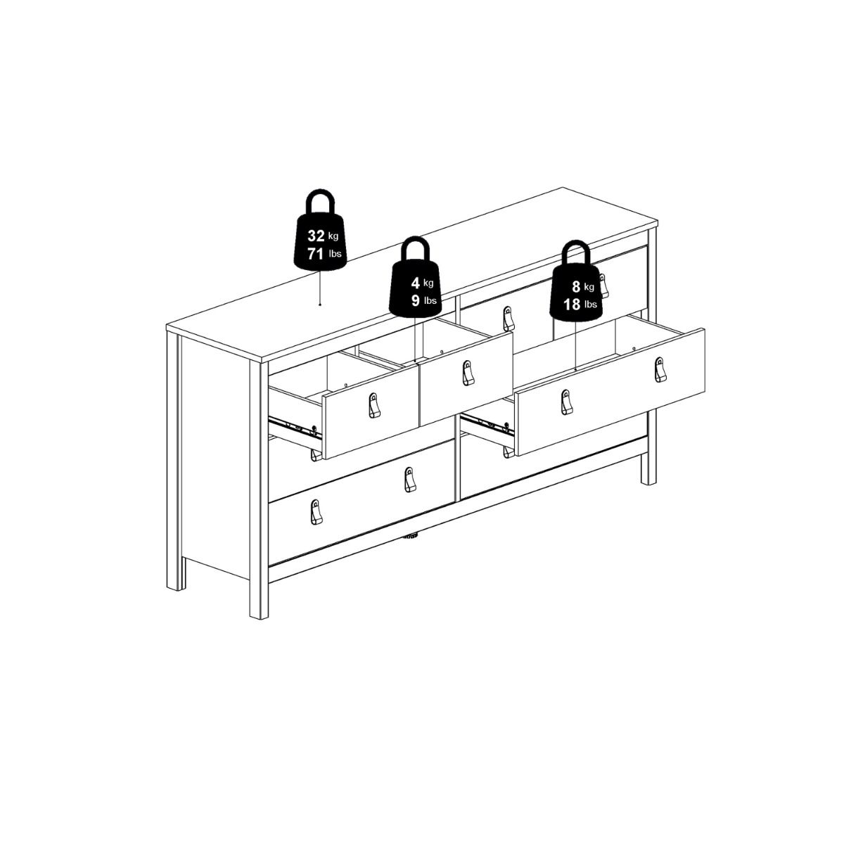 Wooden Chest Of 8 Drawers Double Dresser - Barcelona