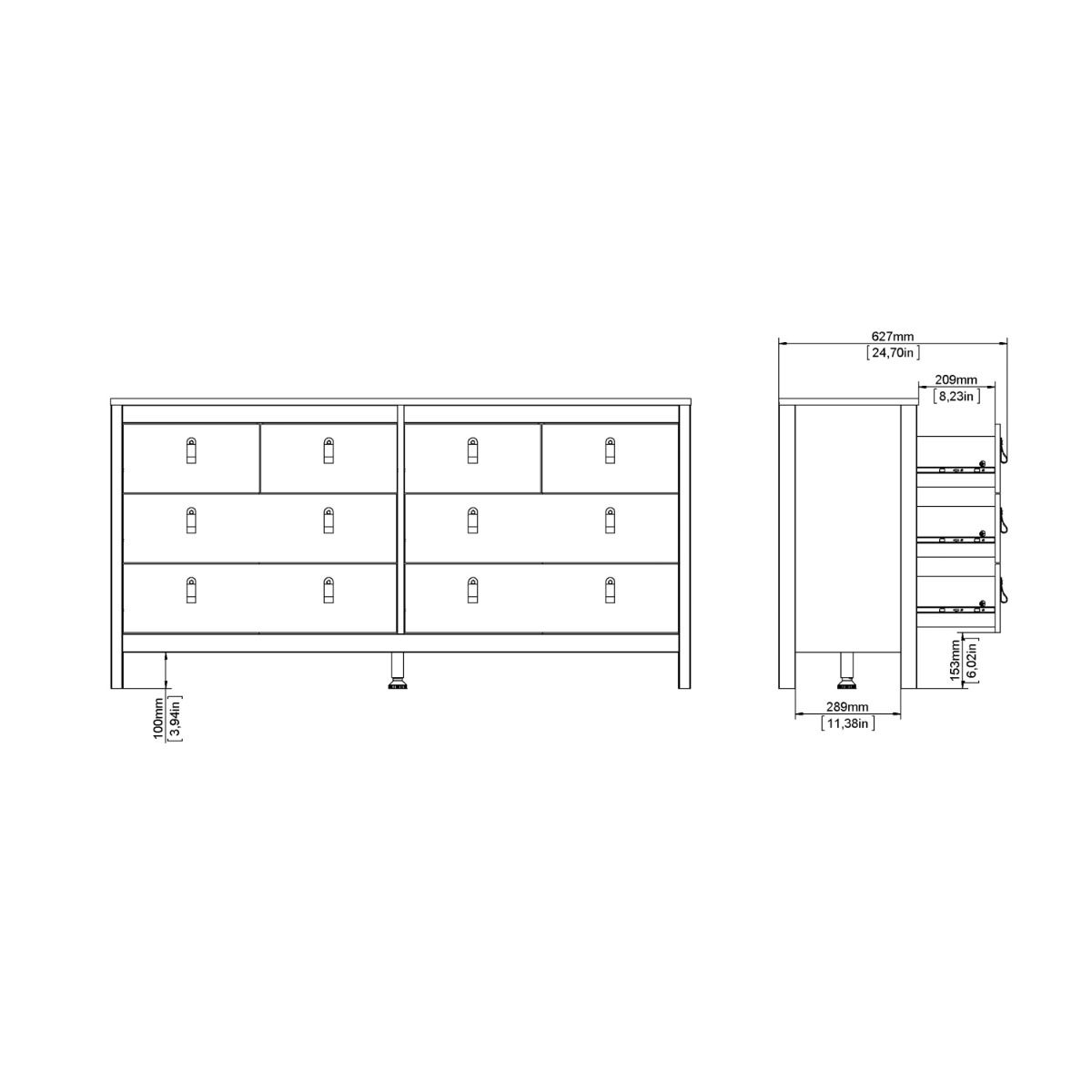 Wooden Chest Of 8 Drawers Double Dresser - Barcelona