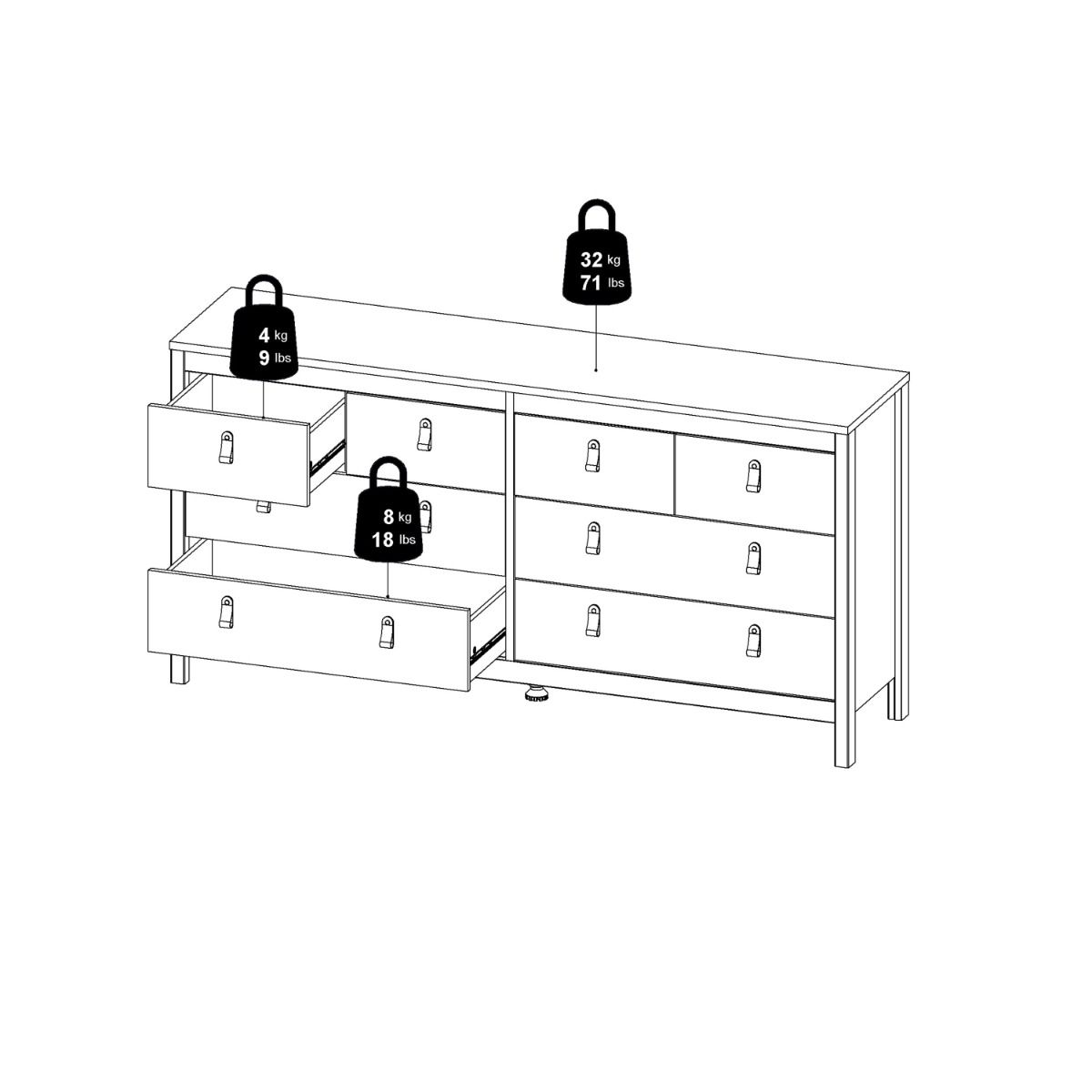 Wooden Chest Of 8 Drawers Double Dresser - Barcelona