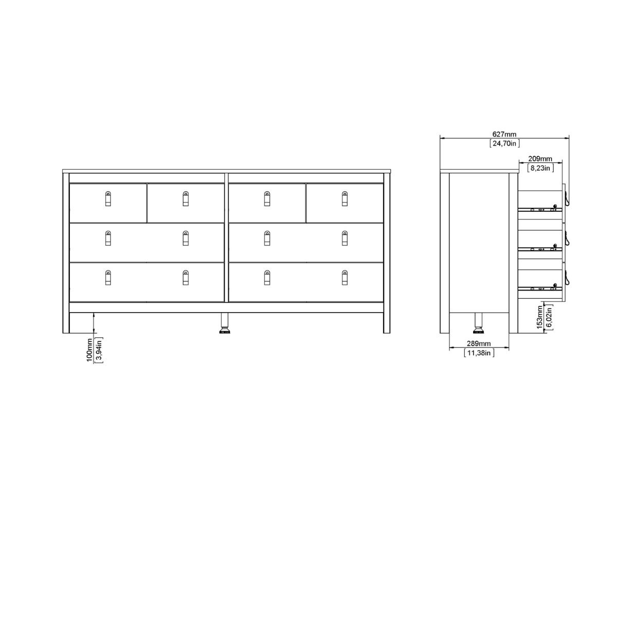 Wooden Chest Of 8 Drawers Double Dresser - Barcelona