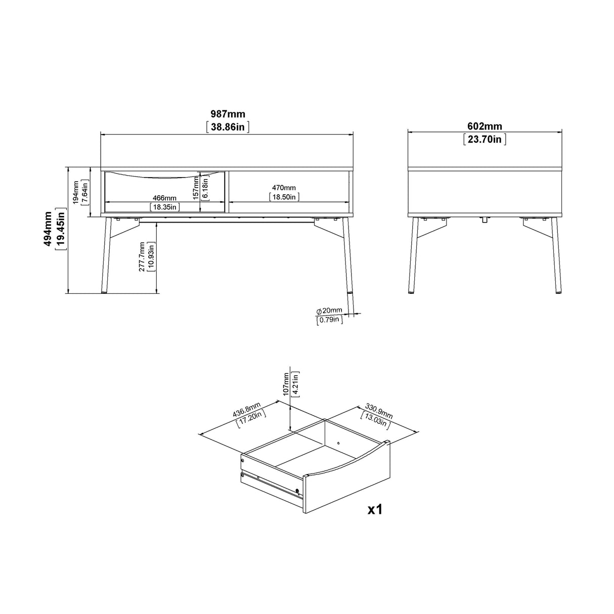 Wooden Coffee Table With 1 Drawer - Fur