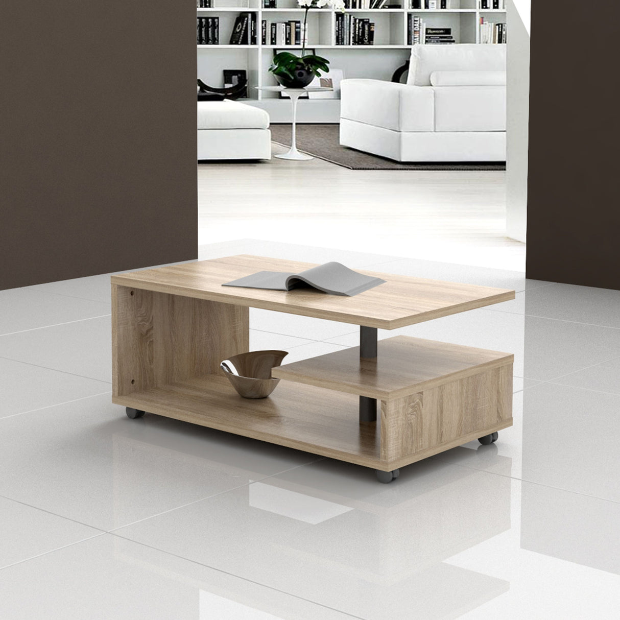 Wooden Coffee Table Rectangular With Lockable Wheels - Bailey