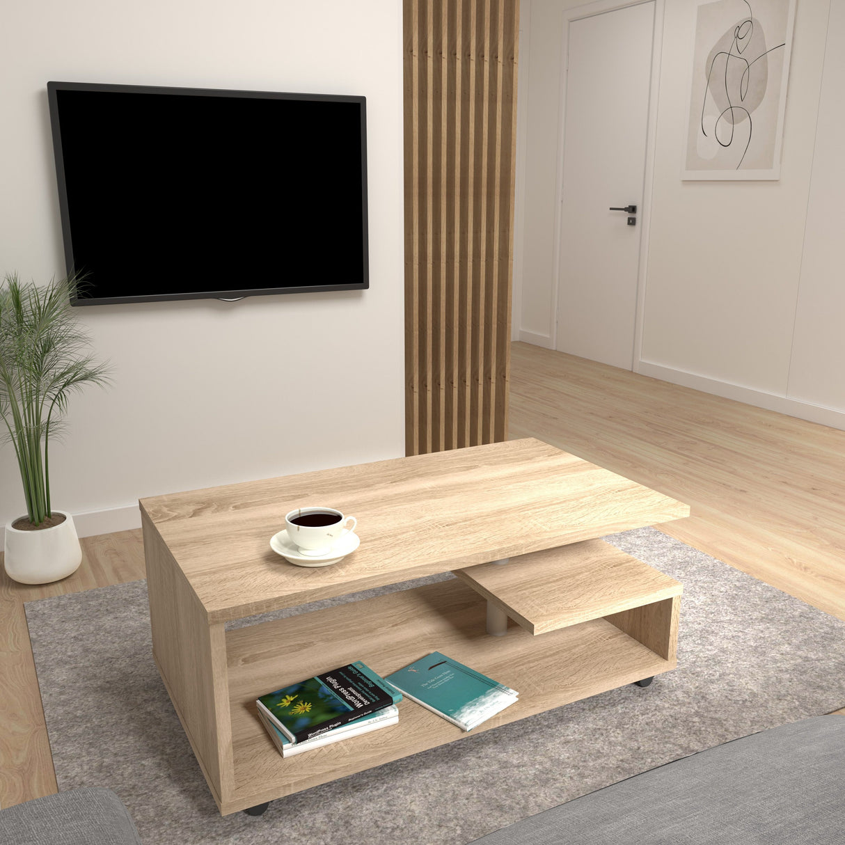 Wooden Coffee Table Rectangular With Lockable Wheels - Bailey