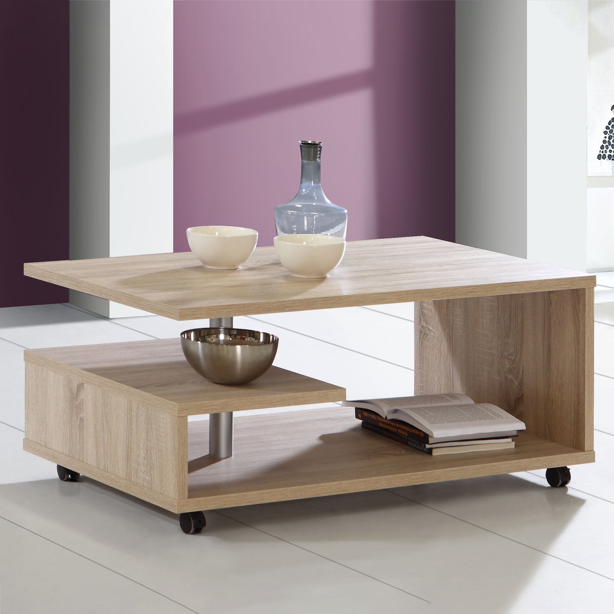 Wooden Coffee Table Rectangular With Lockable Wheels - Bailey