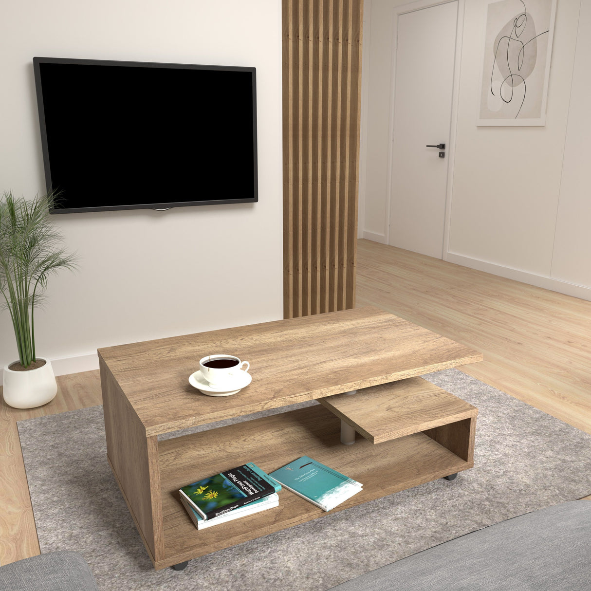 Wooden Coffee Table Rectangular With Lockable Wheels - Bailey