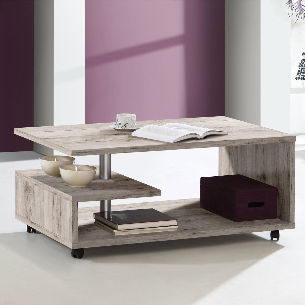 Wooden Coffee Table Rectangular With Lockable Wheels - Bailey