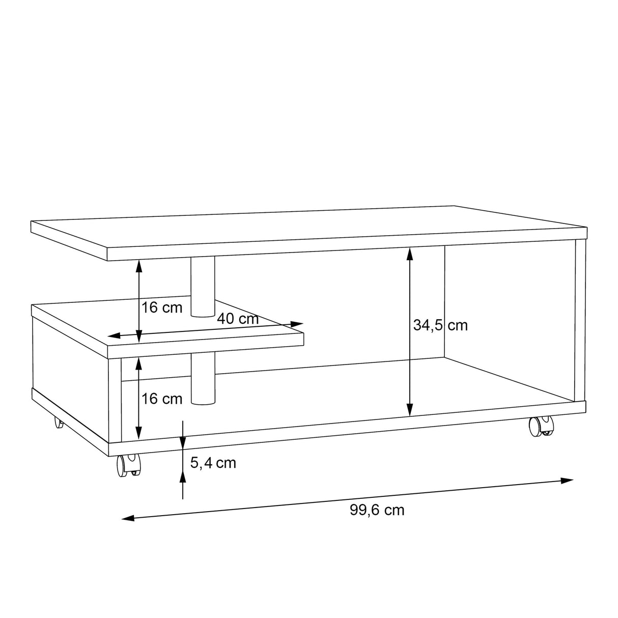 Wooden Coffee Table Rectangular With Lockable Wheels - Bailey