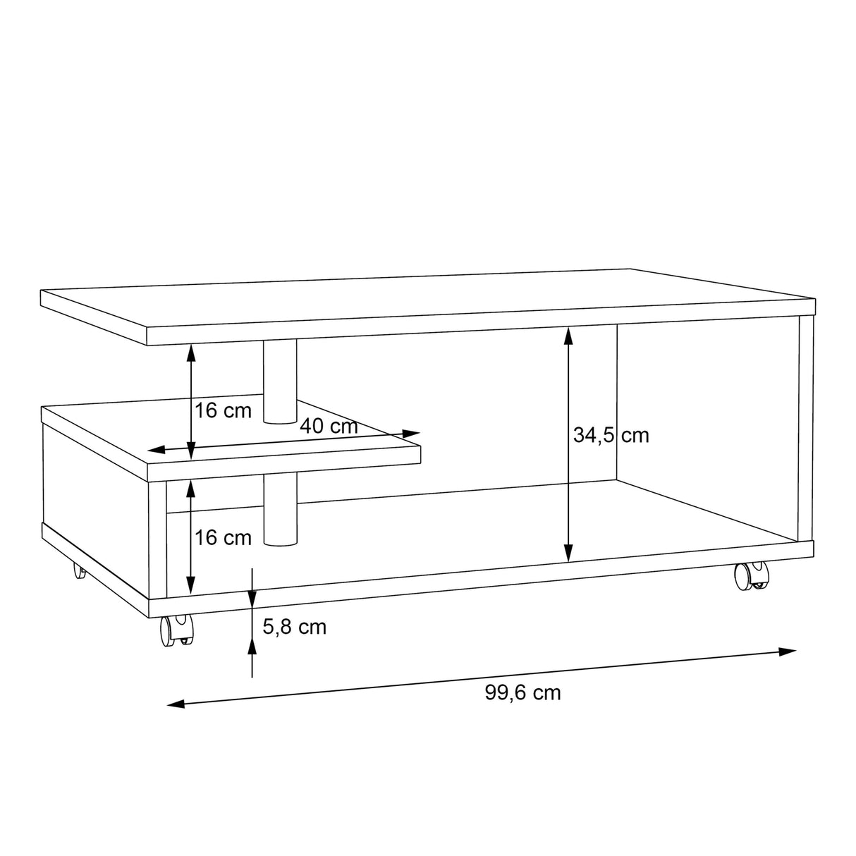 Wooden Coffee Table Rectangular With Lockable Wheels - Bailey