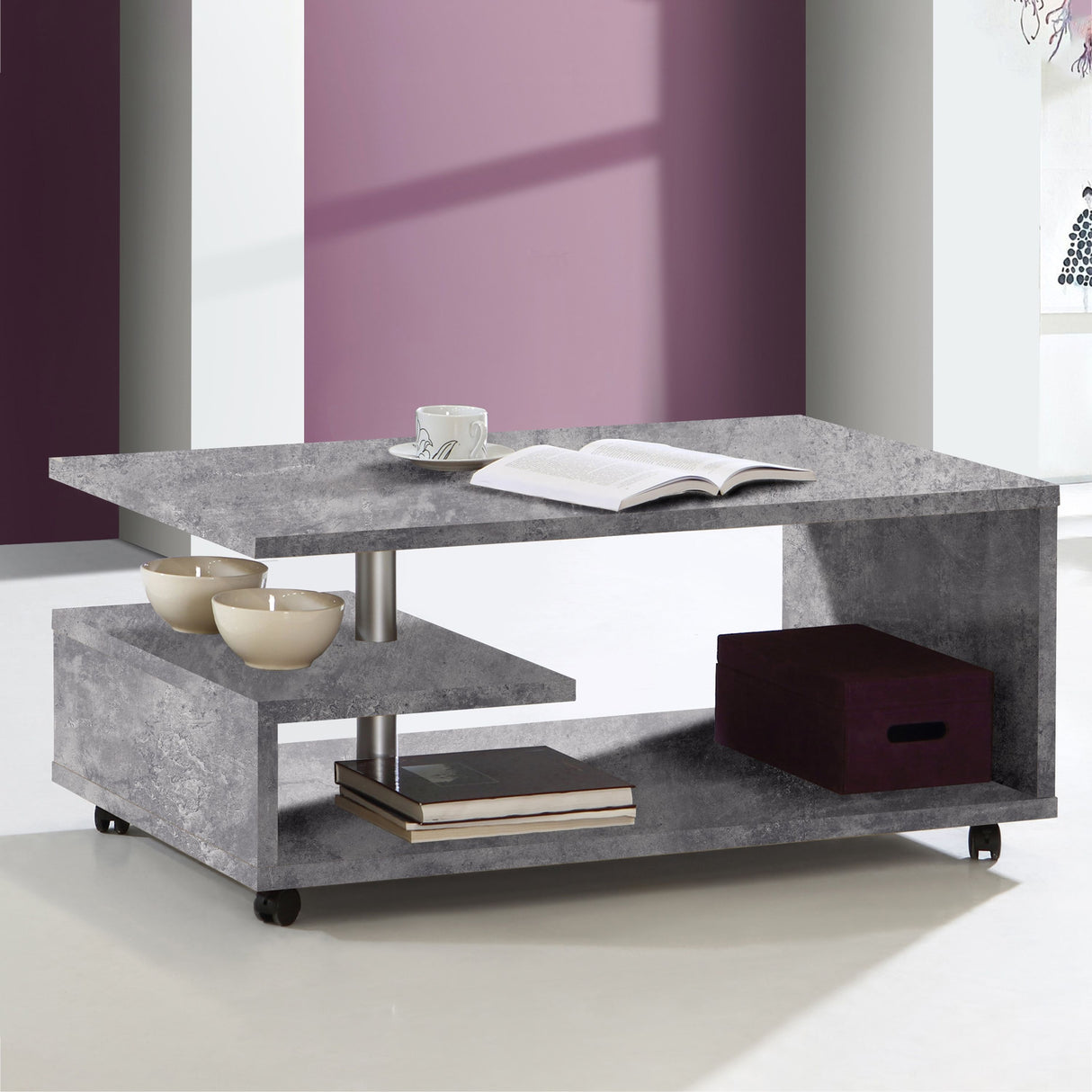 Wooden Coffee Table Rectangular With Lockable Wheels - Bailey