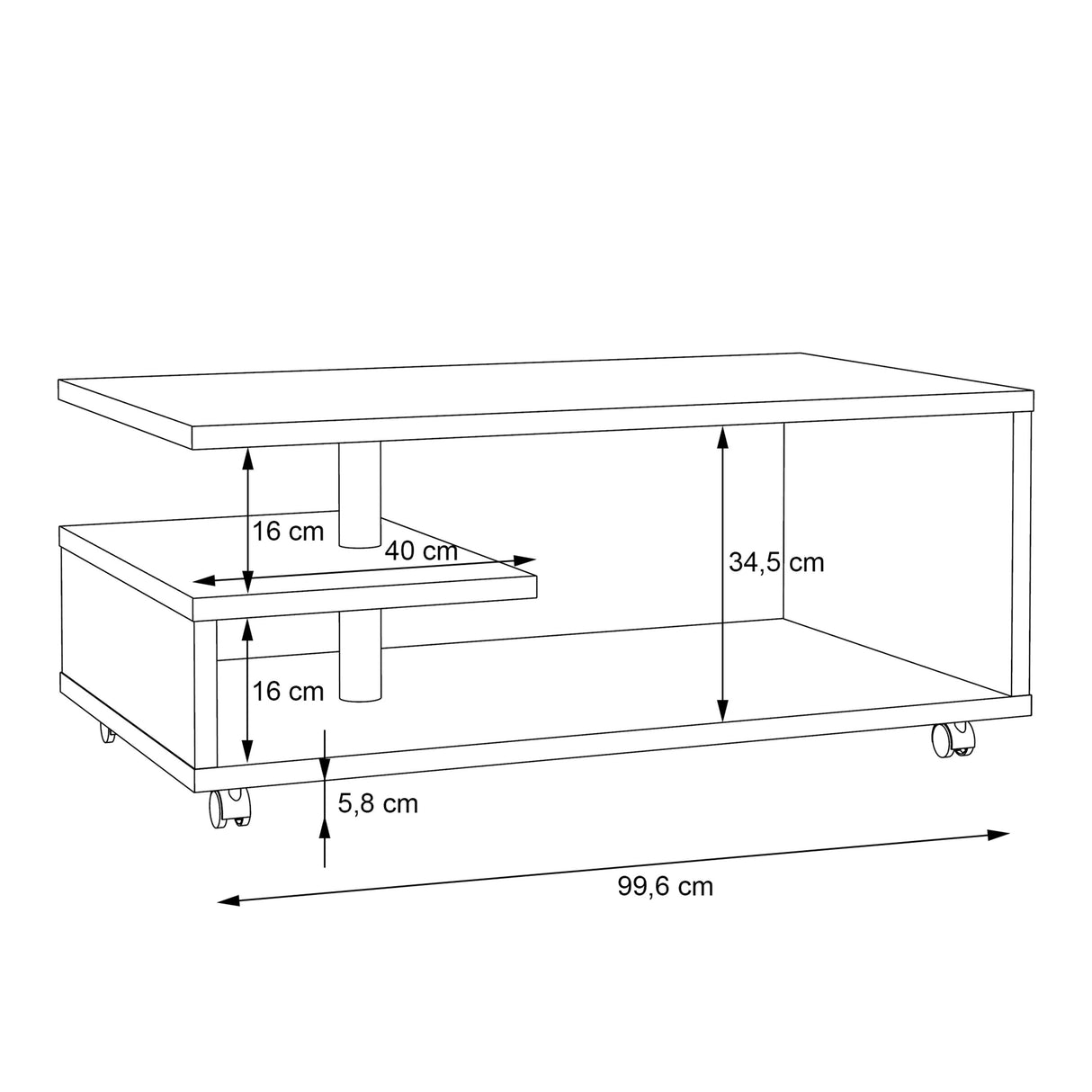 Wooden Coffee Table Rectangular With Lockable Wheels - Bailey