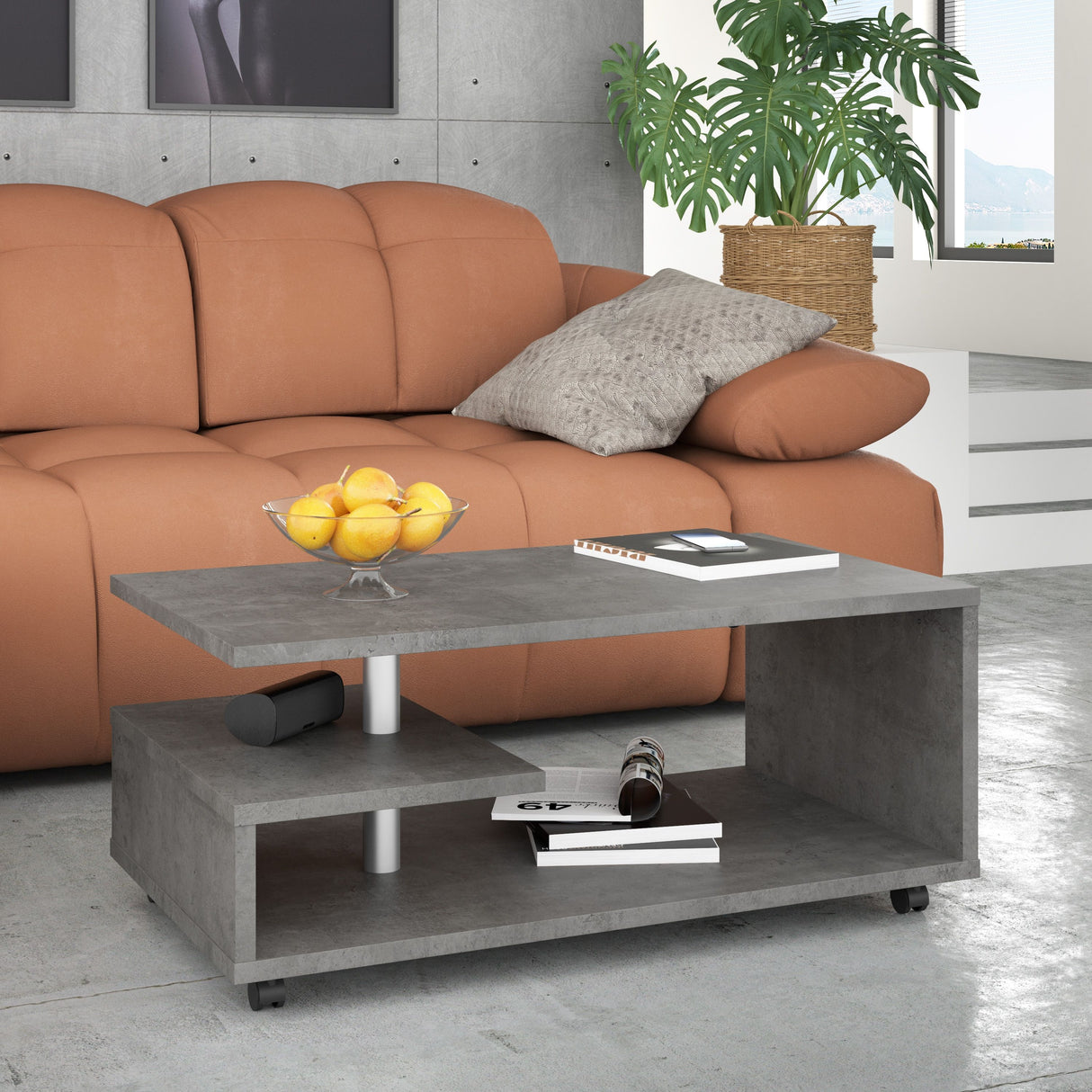 Wooden Coffee Table Rectangular With Lockable Wheels - Bailey