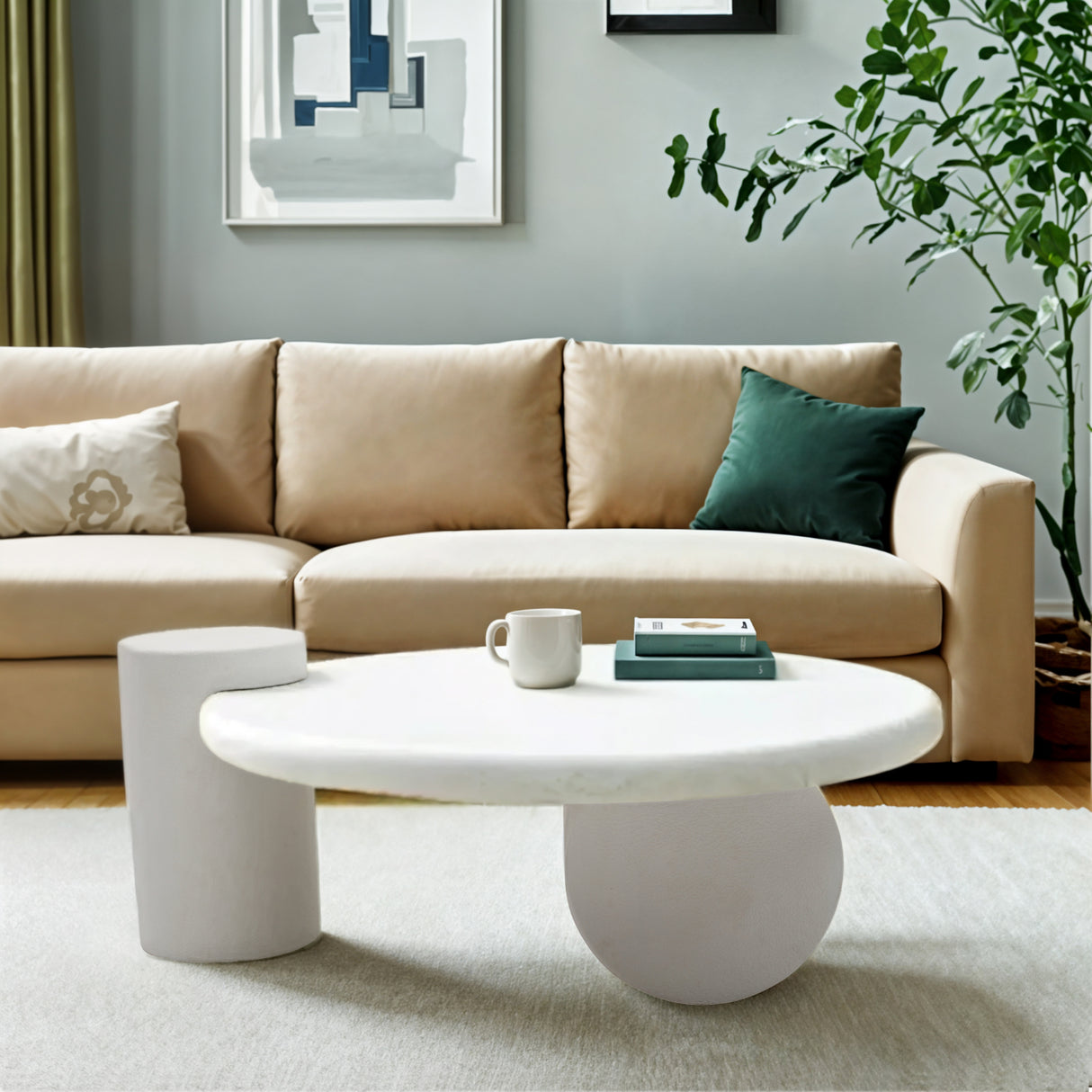 Wooden Coffee Table Round Abstract Design - Geo