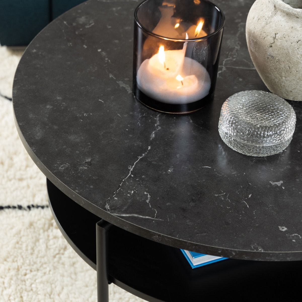 Wooden Coffee Table Round With Under Shelf - Goldington