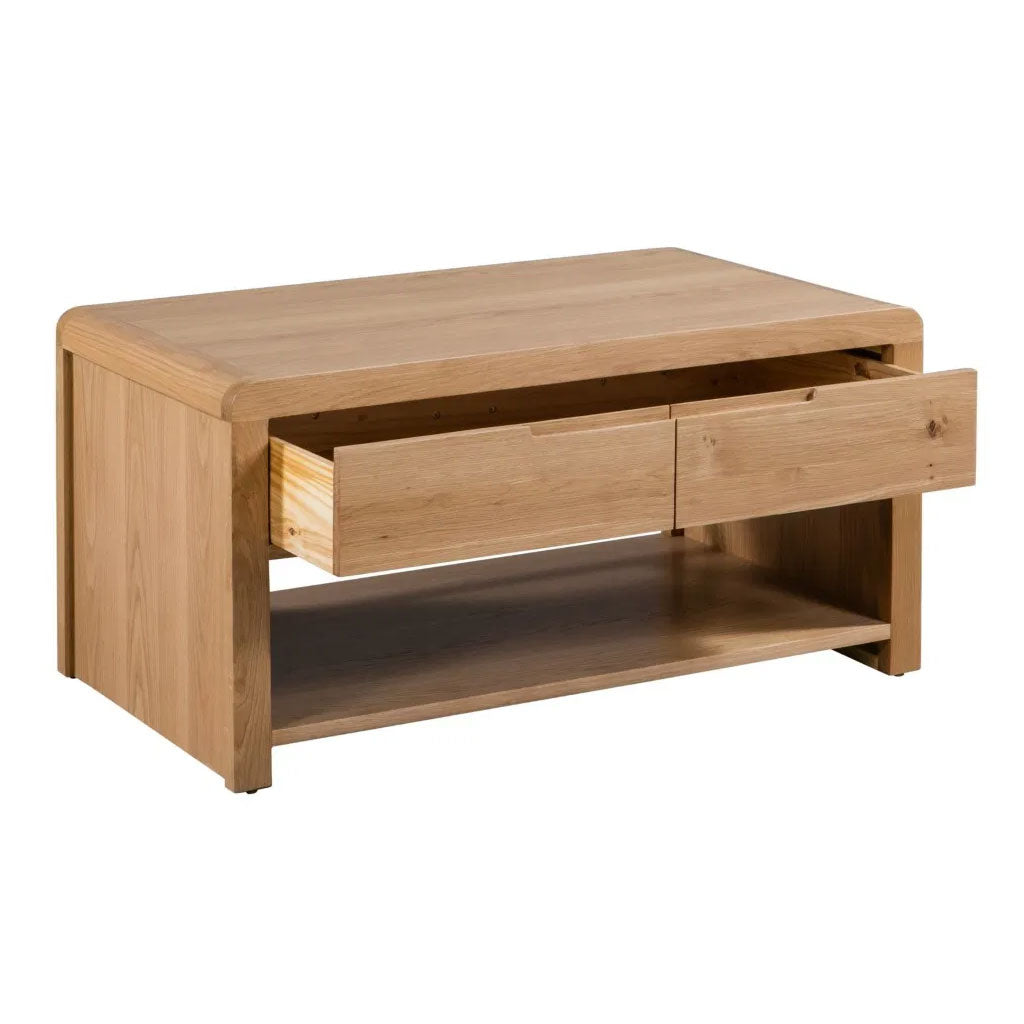 Wooden Coffee Table With 1 Drawer - Curve