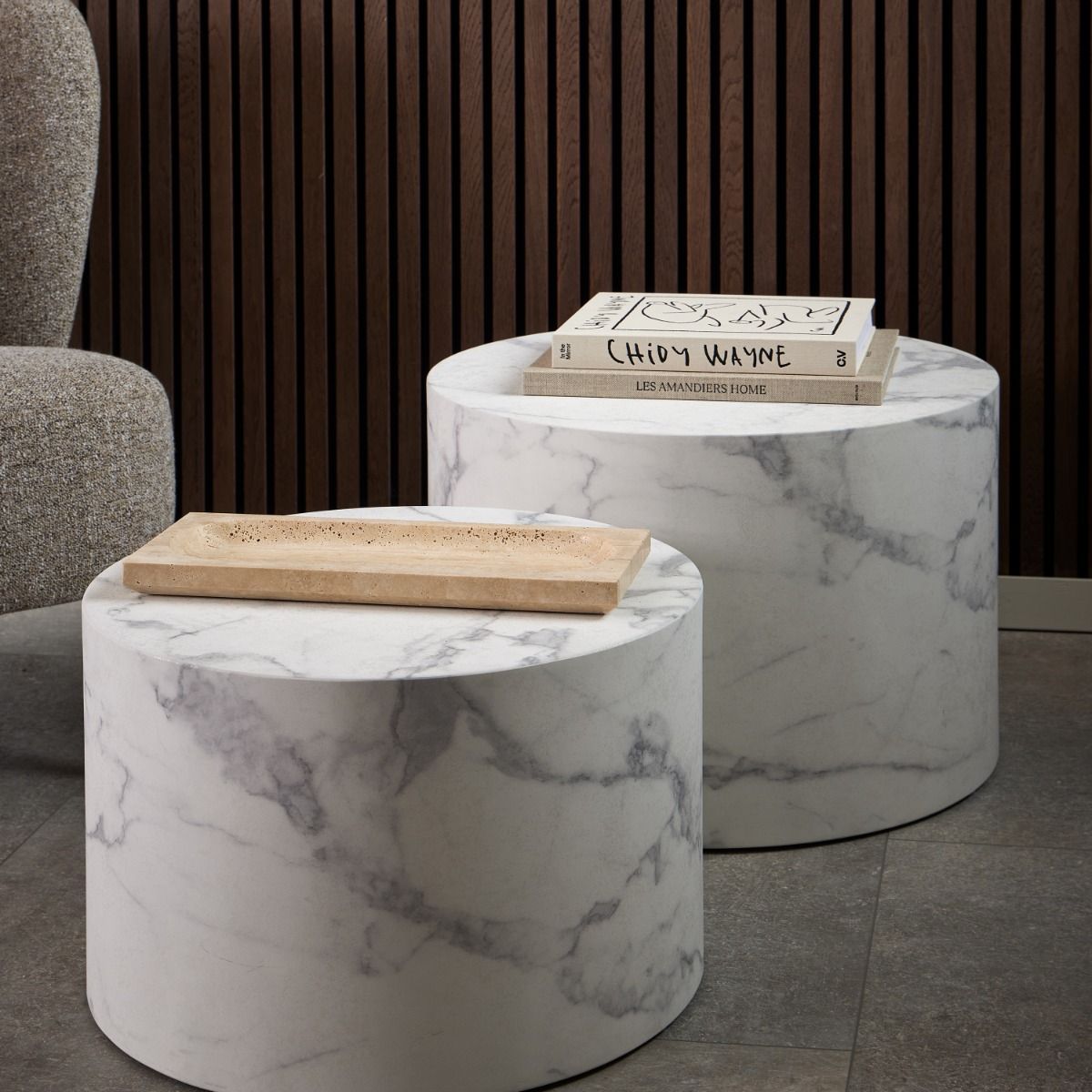 Wooden Coffee Tables in Set Of 2 Round - Dice