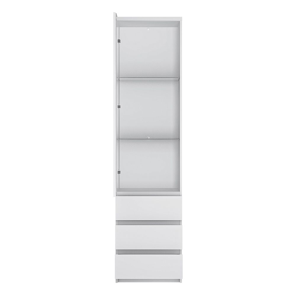 Wooden Cupboard Glazed Tall And Narrow With 1 Door And 3 Drawers - Fribo
