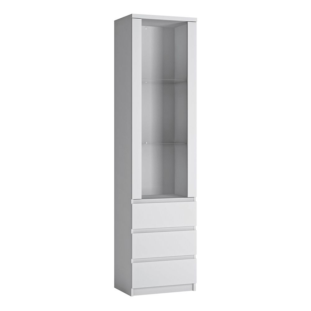 Wooden Cupboard Glazed Tall And Narrow With 1 Door And 3 Drawers - Fribo