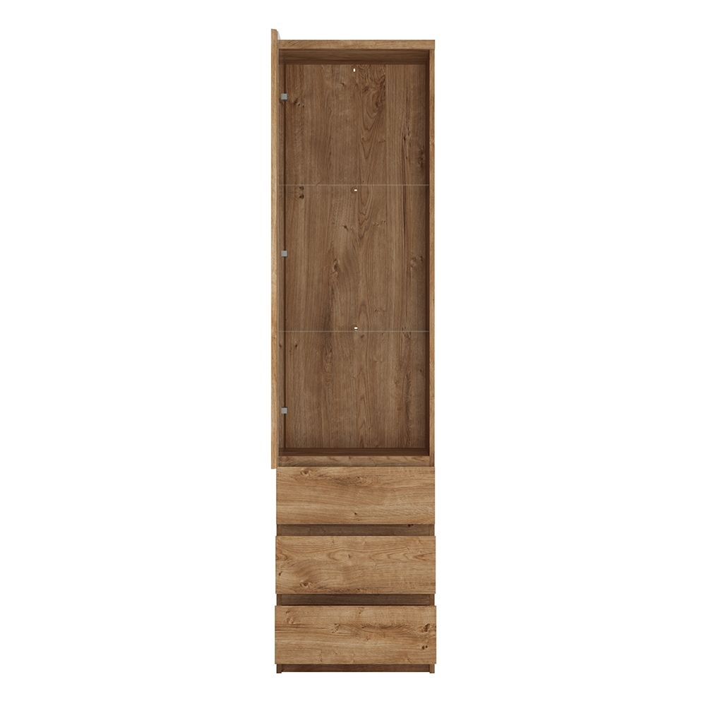 Wooden Cupboard Glazed Tall And Narrow With 1 Door And 3 Drawers - Fribo