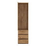 Wooden Cupboard Glazed Tall And Narrow With 1 Door And 3 Drawers - Fribo