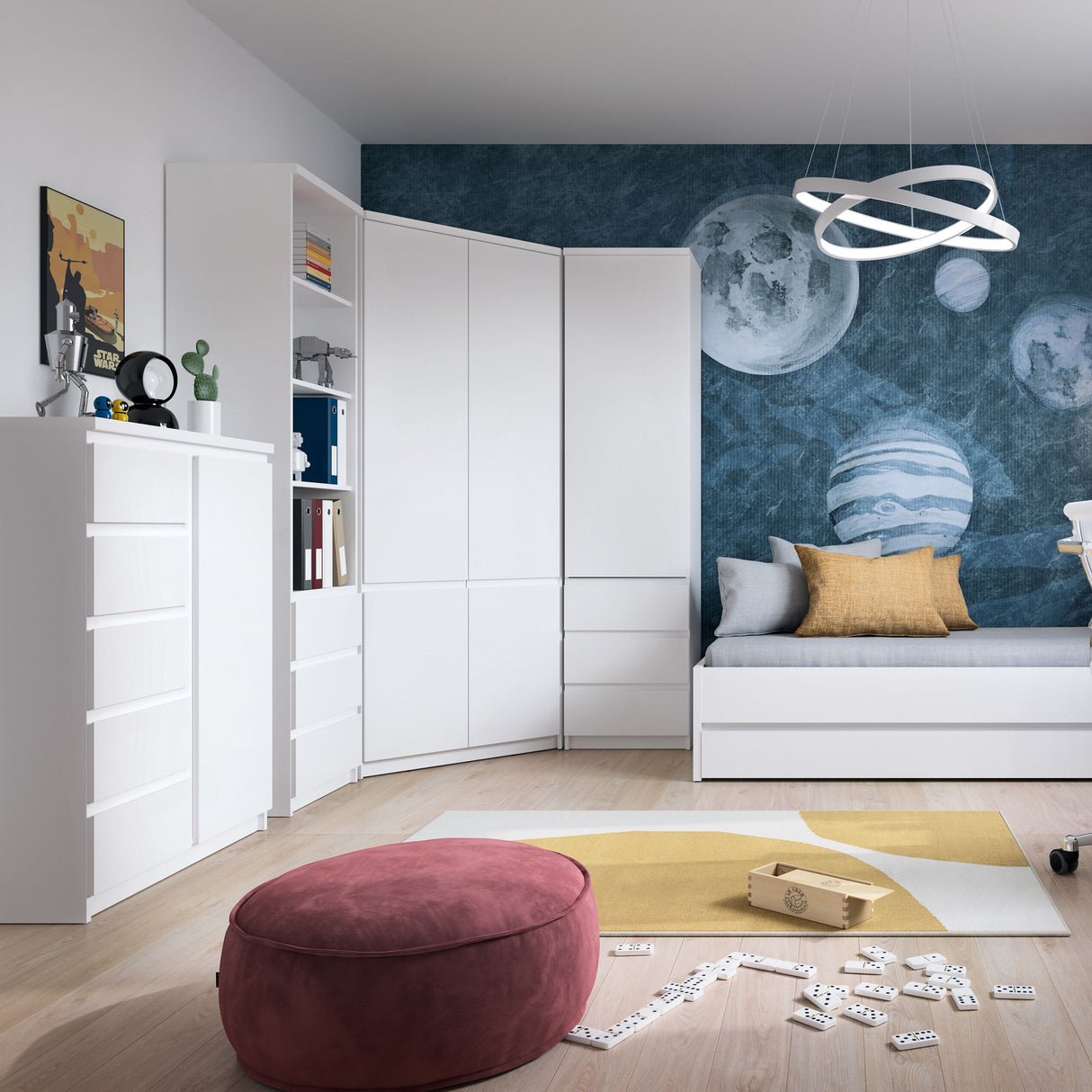 Wooden Cupboard Tall And Narrow With 1 Door And 3 Drawers - Fribo