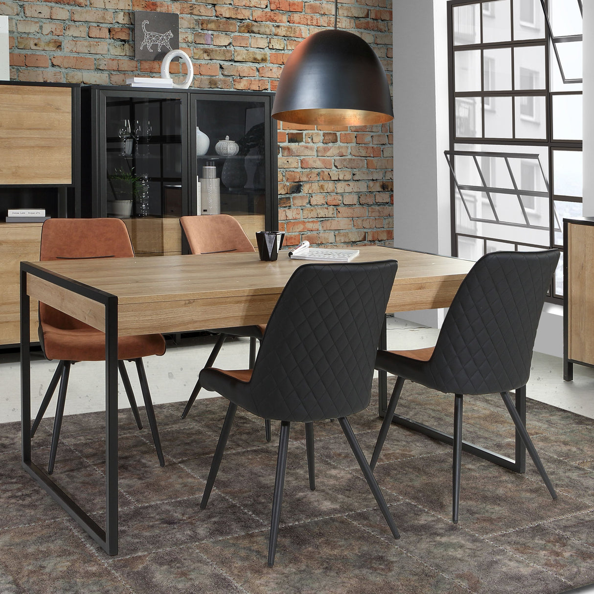 Wooden Dining Table for 4 to 6 People With 2 Drawers Rectangular - Duncan
