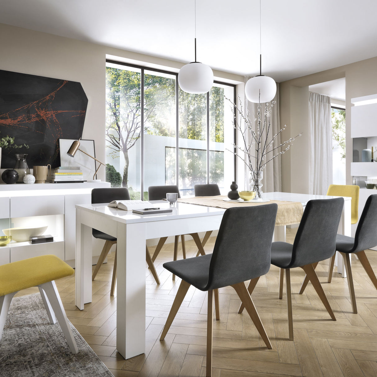 Wooden Dining Table for 6 to 8 People Large Extending Rectangular - Lyon