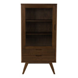 Wooden Display Cabinet With 1 Glass Door And 2 Drawers - A-Line
