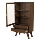 Wooden Display Cabinet With 1 Glass Door And 2 Drawers - A-Line
