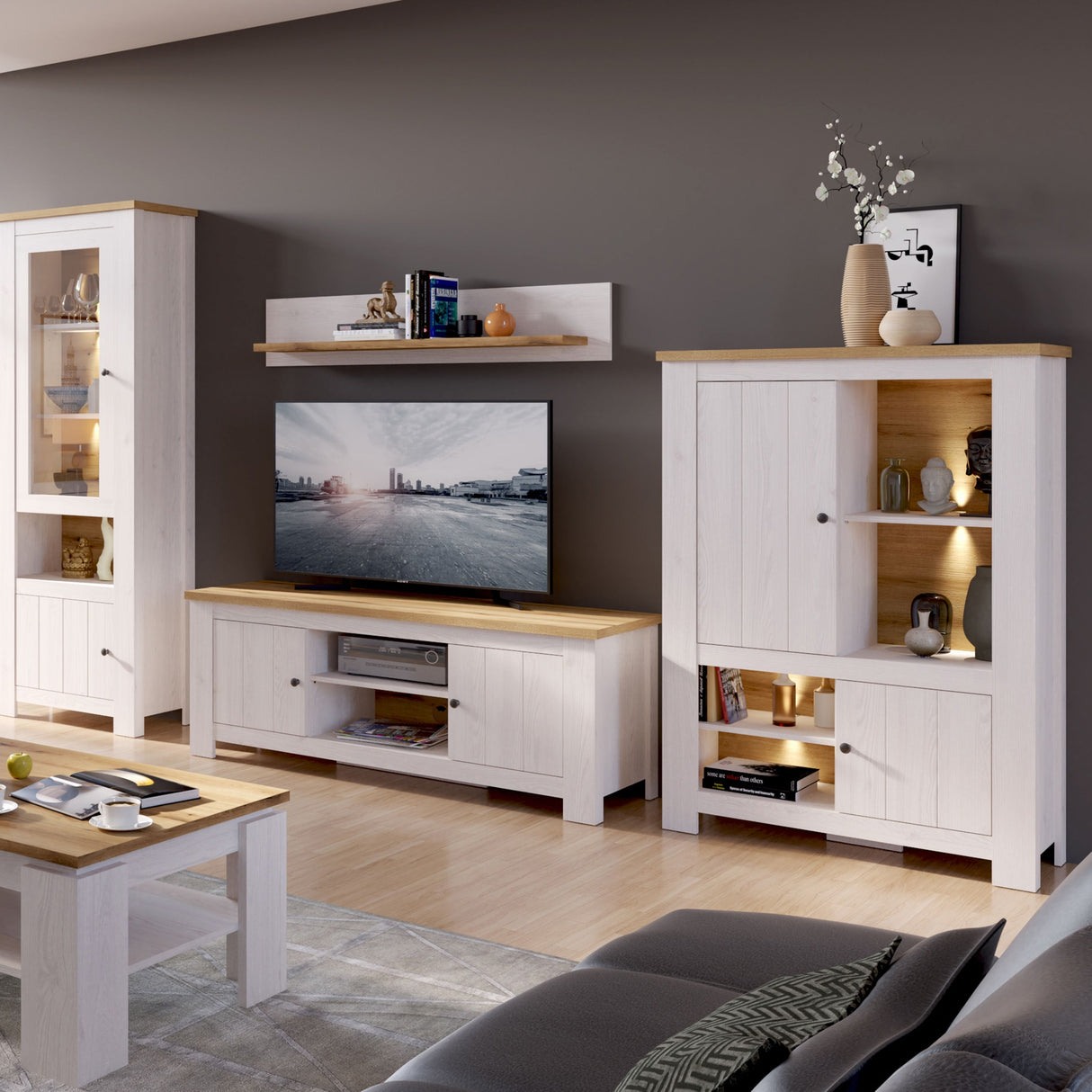 Wooden Display Cabinet With 2 Doors And 4 Shelves - Celesto