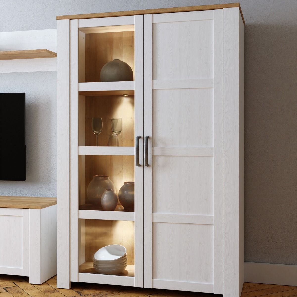 Wooden Display Cabinet With 2 Doors And LED Lights - Bohol