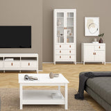 Wooden Display Cabinet With 2 Glass Doors And 3 Drawers - Barcelona