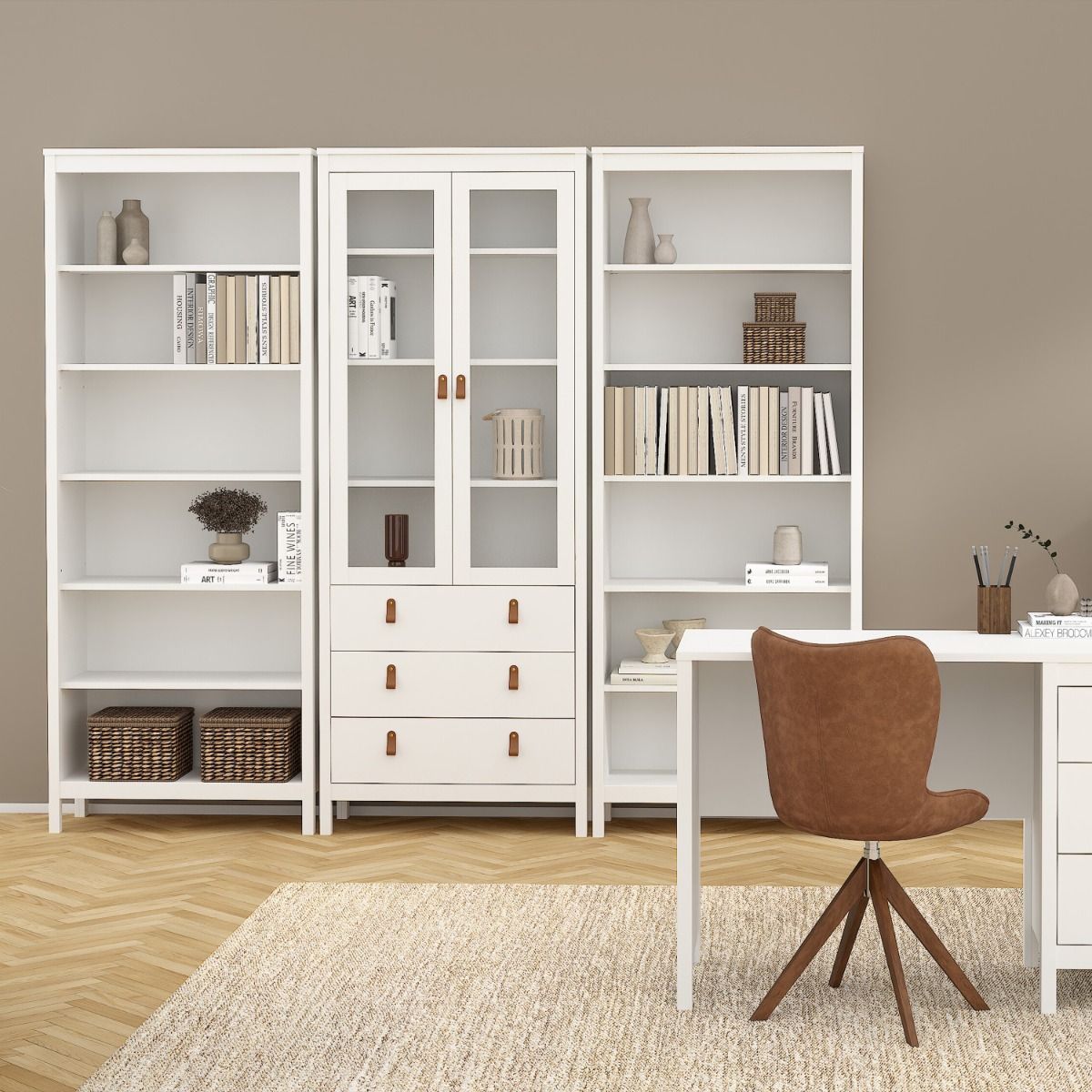 Wooden Display Cabinet With 2 Glass Doors And 3 Drawers - Barcelona