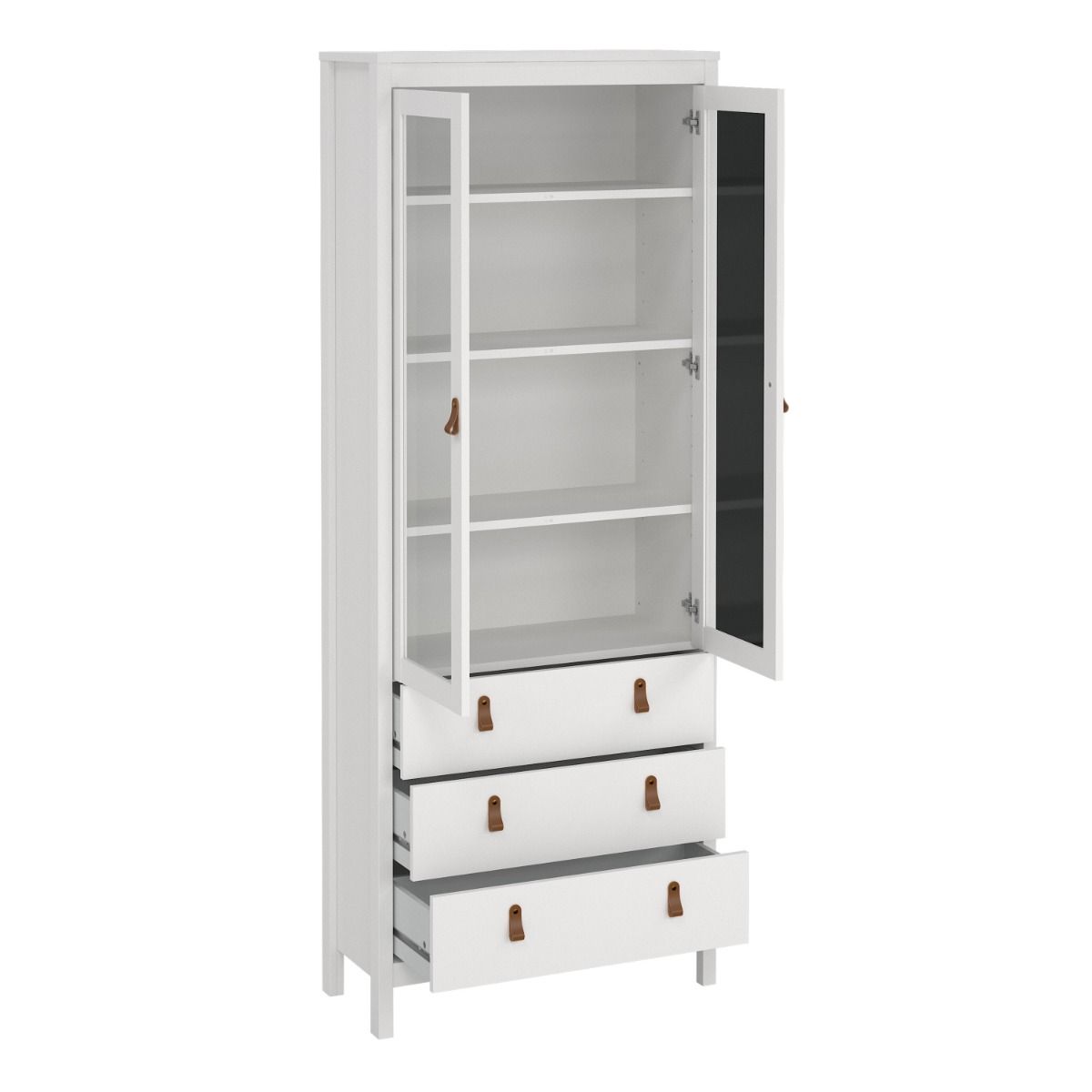 Wooden Display Cabinet With 2 Glass Doors And 3 Drawers - Barcelona