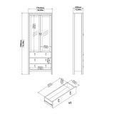 Wooden Display Cabinet With 2 Glass Doors And 3 Drawers - Barcelona