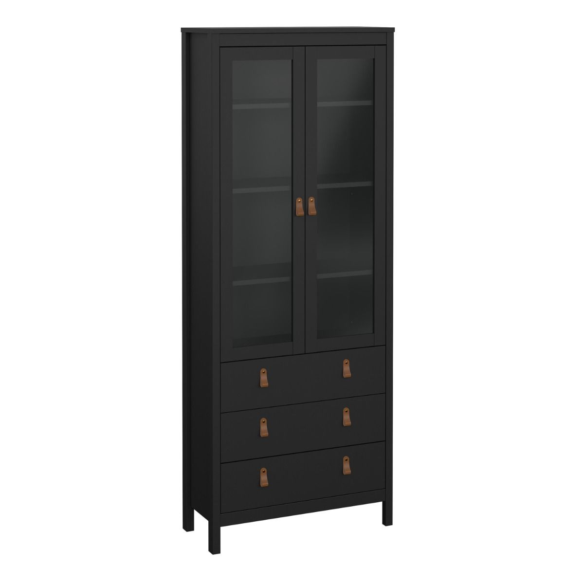 Wooden Display Cabinet With 2 Glass Doors And 3 Drawers - Barcelona