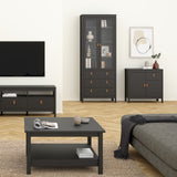 Wooden Display Cabinet With 2 Glass Doors And 3 Drawers - Barcelona