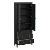 Wooden Display Cabinet With 2 Glass Doors And 3 Drawers - Barcelona