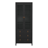 Wooden Display Cabinet With 2 Glass Doors And 3 Drawers - Barcelona