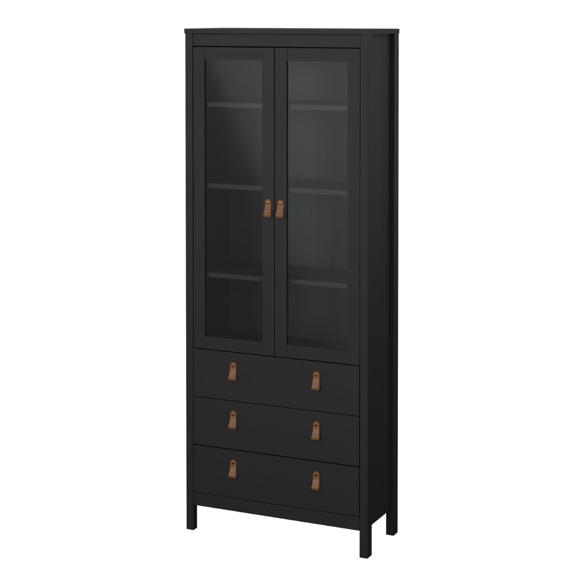Wooden Display Cabinet With 2 Glass Doors And 3 Drawers - Barcelona